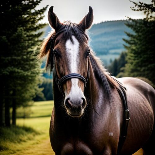 Jeune cheval dans la forêt