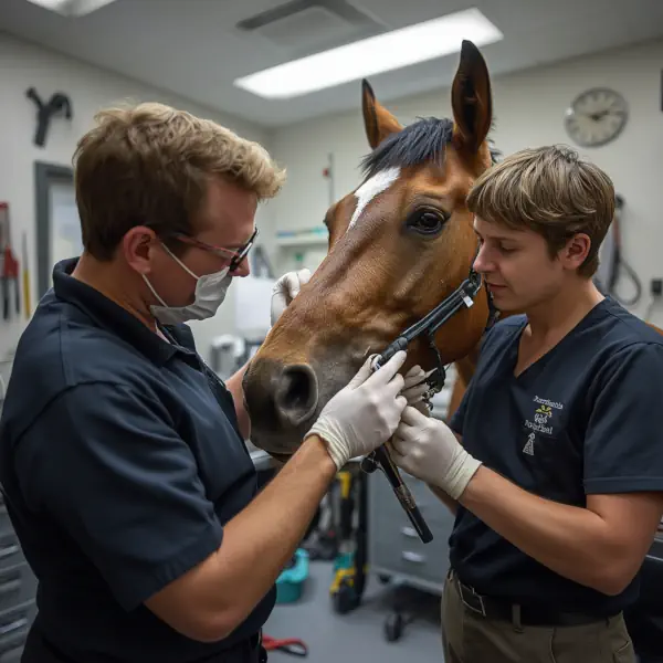 Soins de dentiste pour un cheval à la clinique